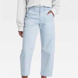 Universal Thread Cargo Barrel Pants High Mid Rise Light Blue Twill Ankle Sz 2